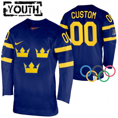 Camisola Suécia Personalizado 2022 Winter Olympics Navy Authentic - Criança